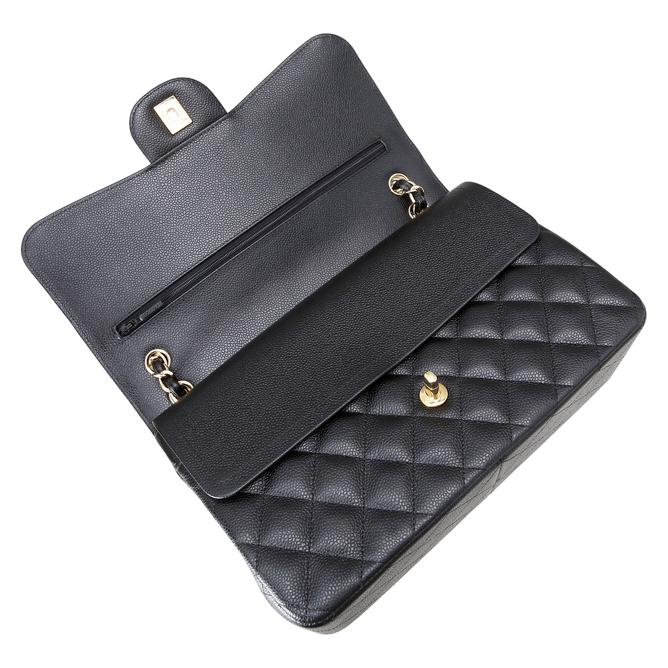 CHANEL(USED)샤넬 클래식 캐비어 점보 블랙 금장