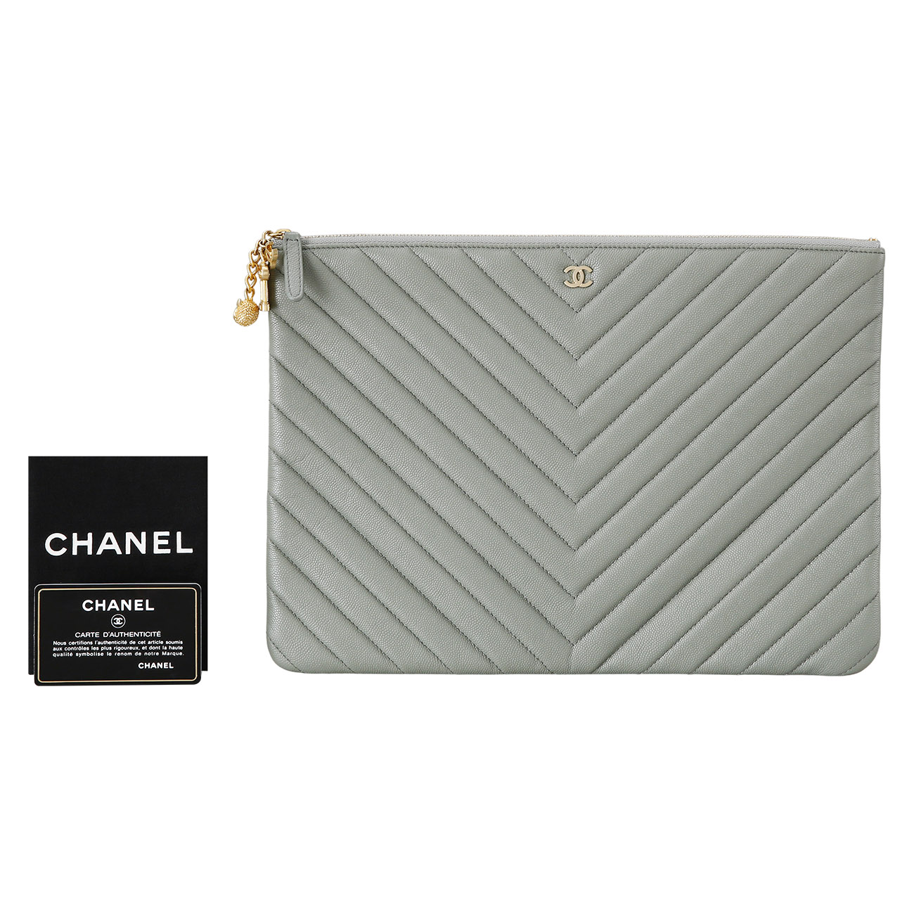 CHANEL(USED) 샤넬 클래식 쉐브론 클러치 라지 카키