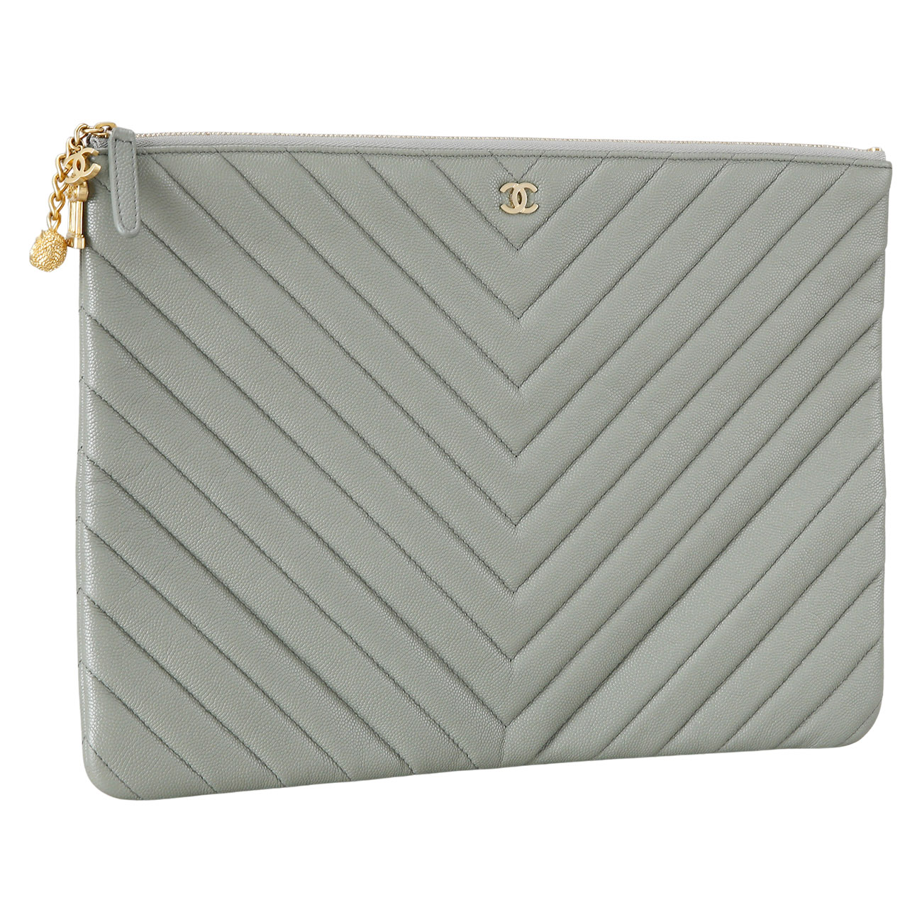 CHANEL(USED) 샤넬 클래식 쉐브론 클러치 라지 카키