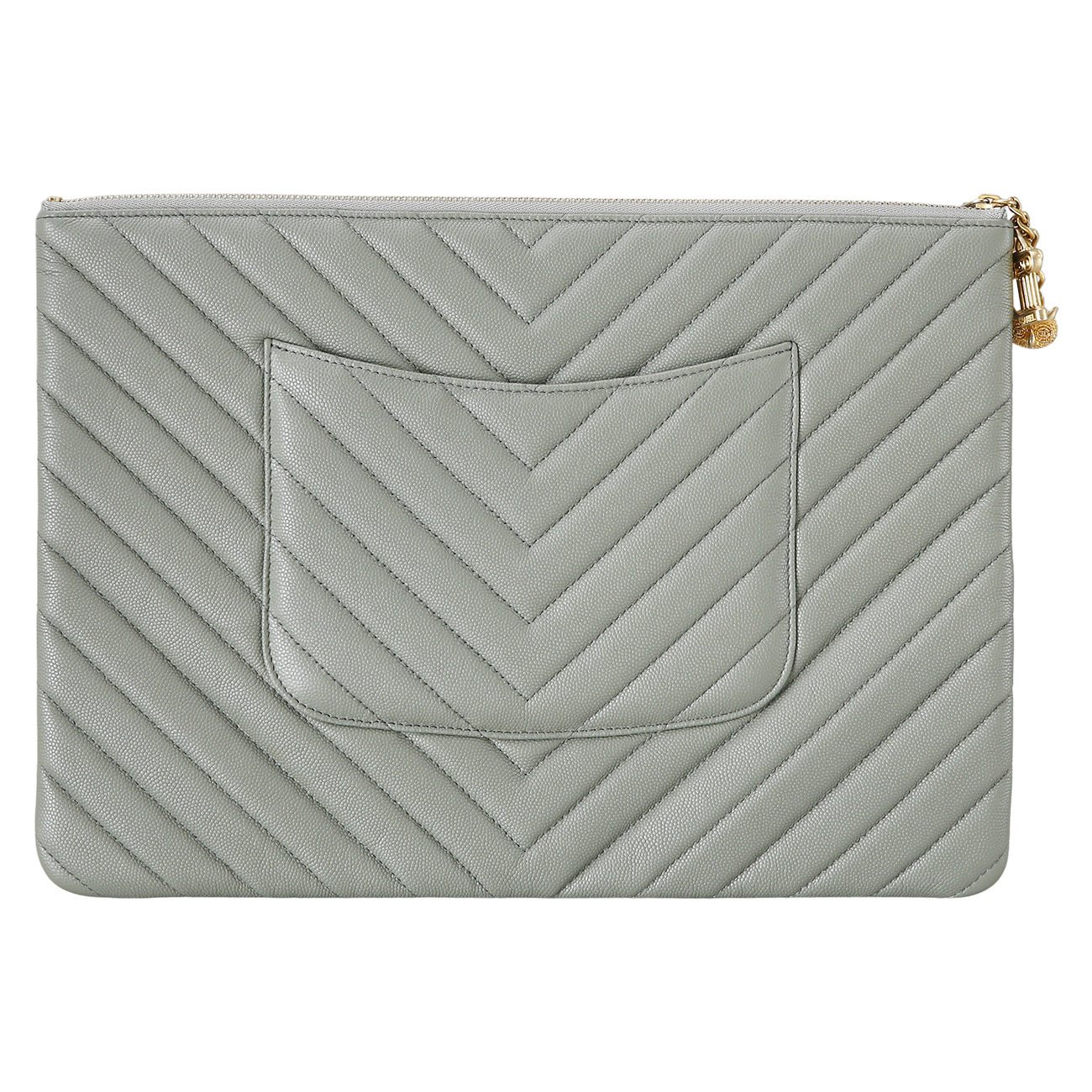 CHANEL(USED) 샤넬 클래식 쉐브론 클러치 라지 카키
