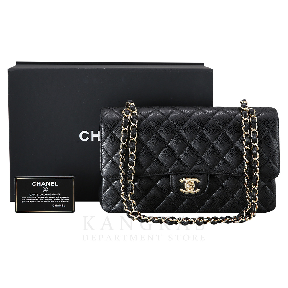 CHANEL(NEW)샤넬 클래식 캐비어 미듐 블랙 금장