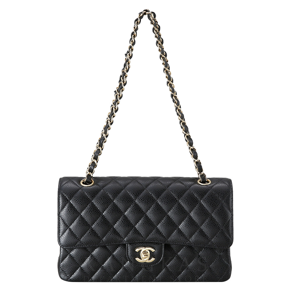 CHANEL(NEW)샤넬 클래식 캐비어 미듐 블랙 금장