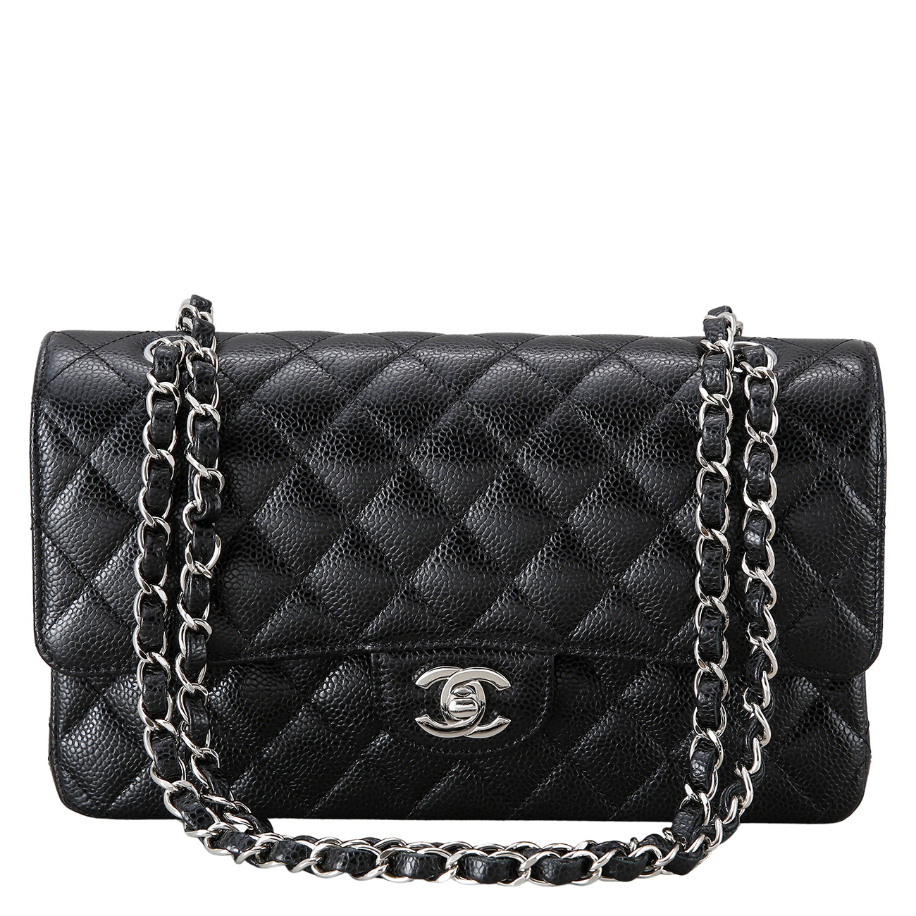 CHANEL(USED)샤넬 클래식 캐비어 미듐 블랙 은장