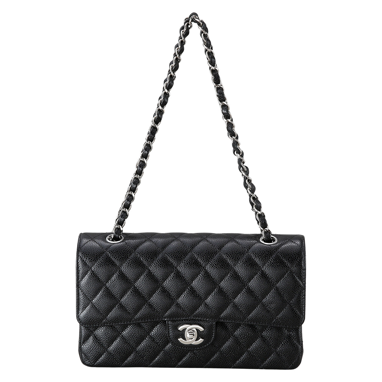 CHANEL(USED)샤넬 클래식 캐비어 미듐 블랙 은장