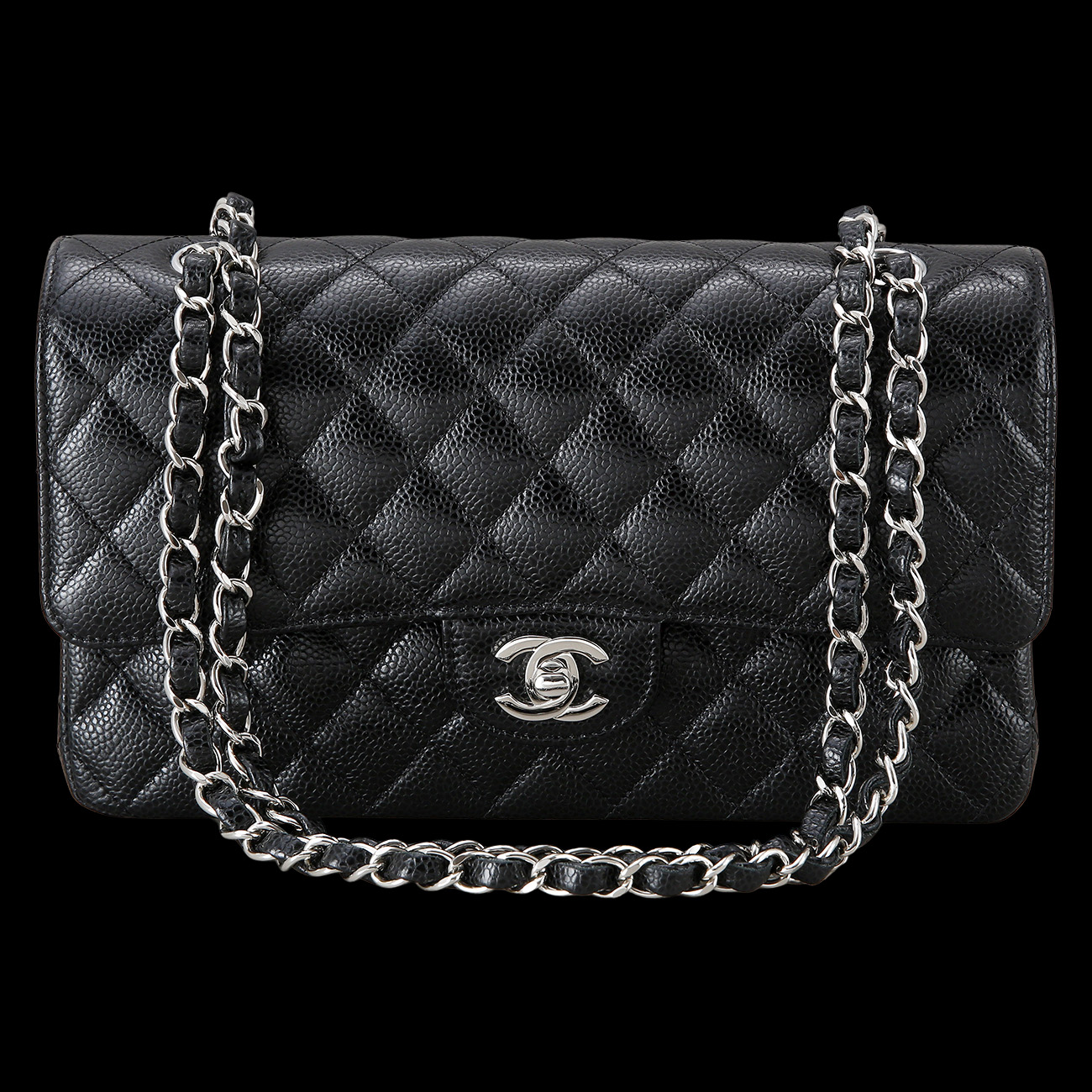 CHANEL(USED)샤넬 클래식 캐비어 미듐 블랙 은장