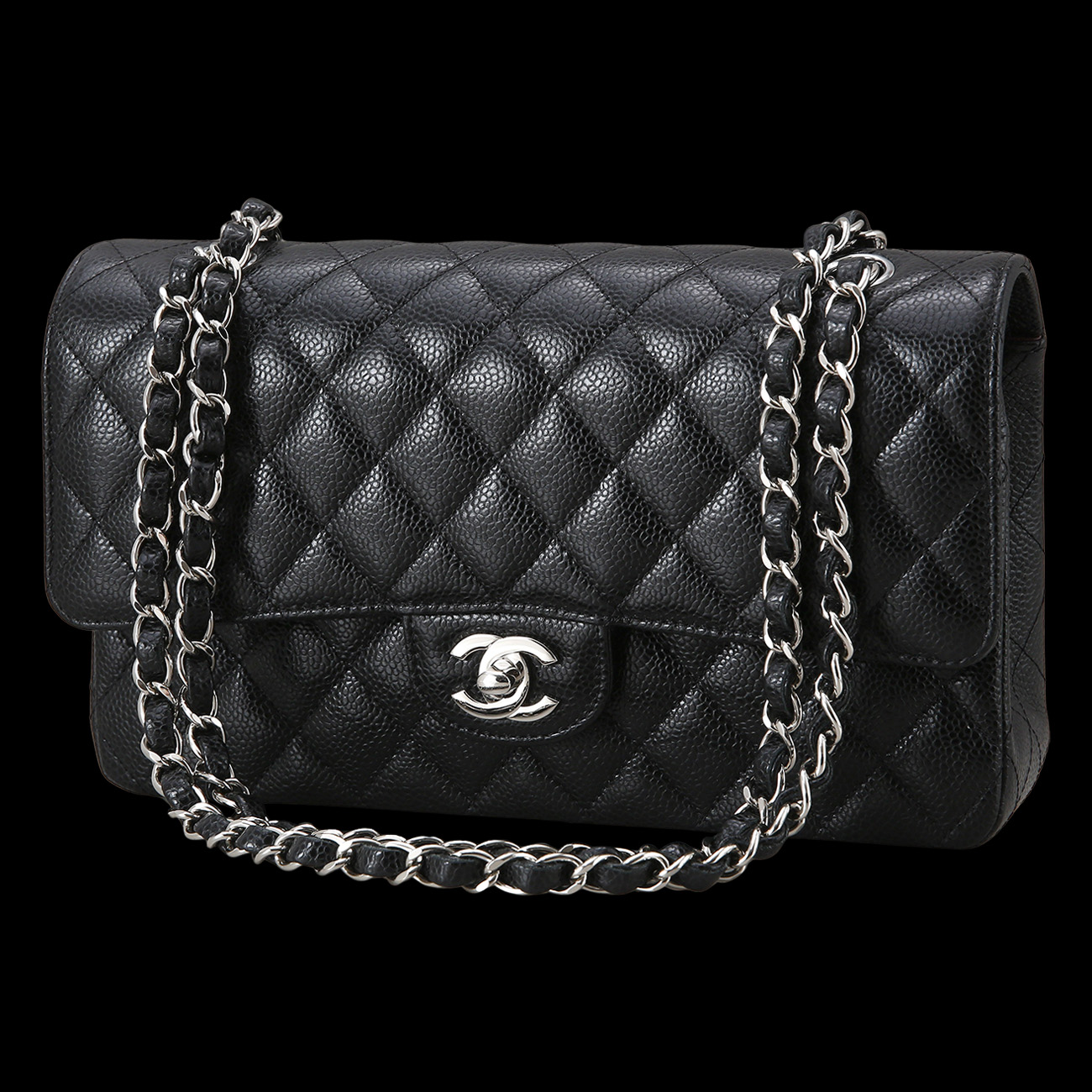 CHANEL(USED)샤넬 클래식 캐비어 미듐 블랙 은장