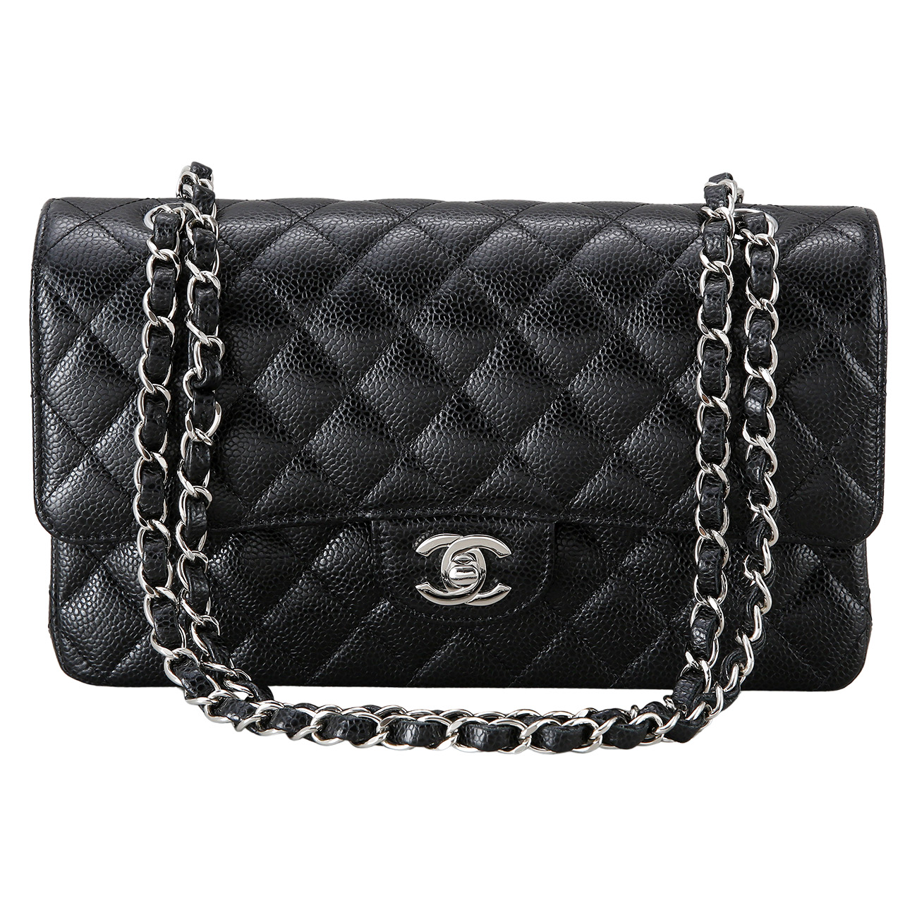 CHANEL(USED)샤넬 클래식 캐비어 미듐 블랙 은장