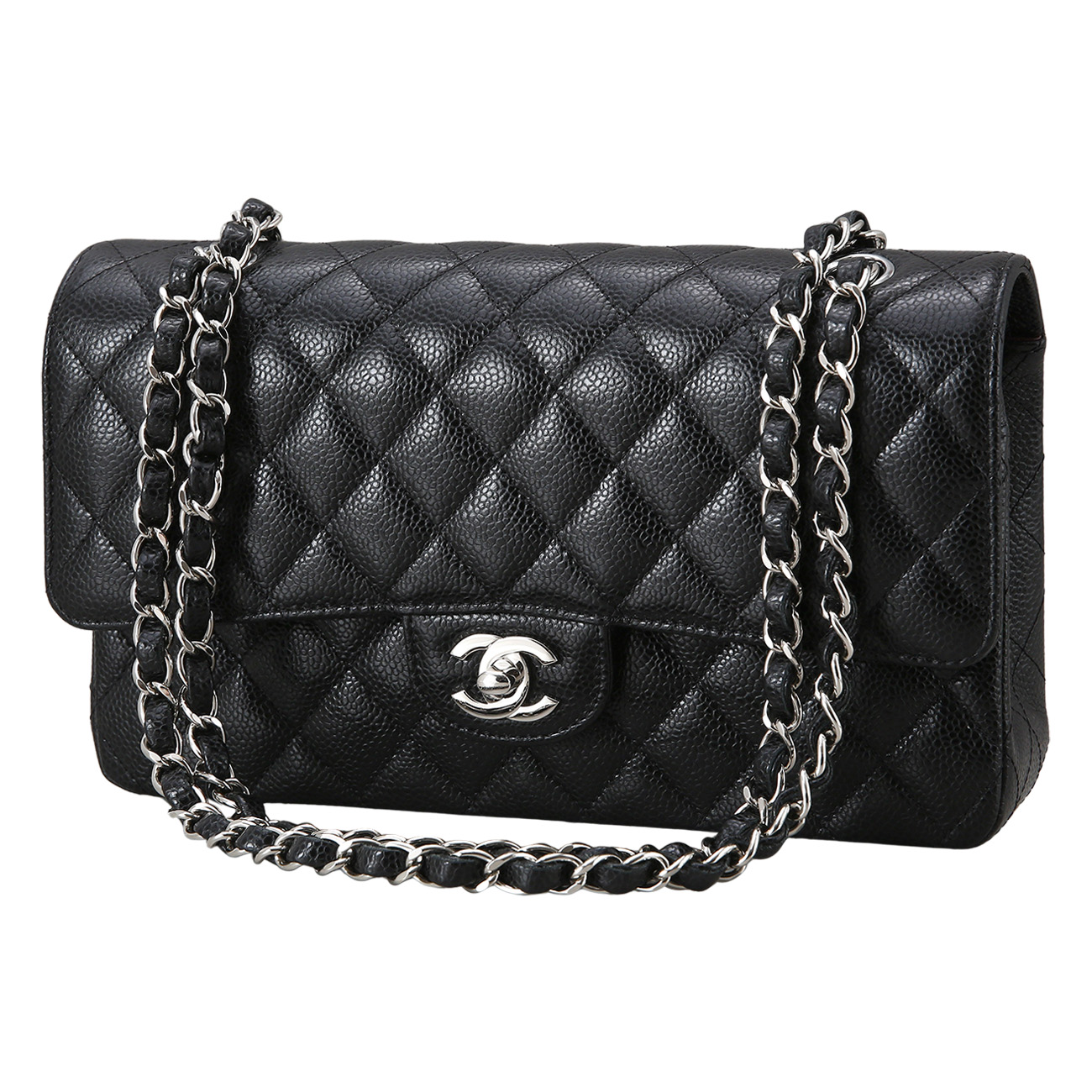 CHANEL(USED)샤넬 클래식 캐비어 미듐 블랙 은장