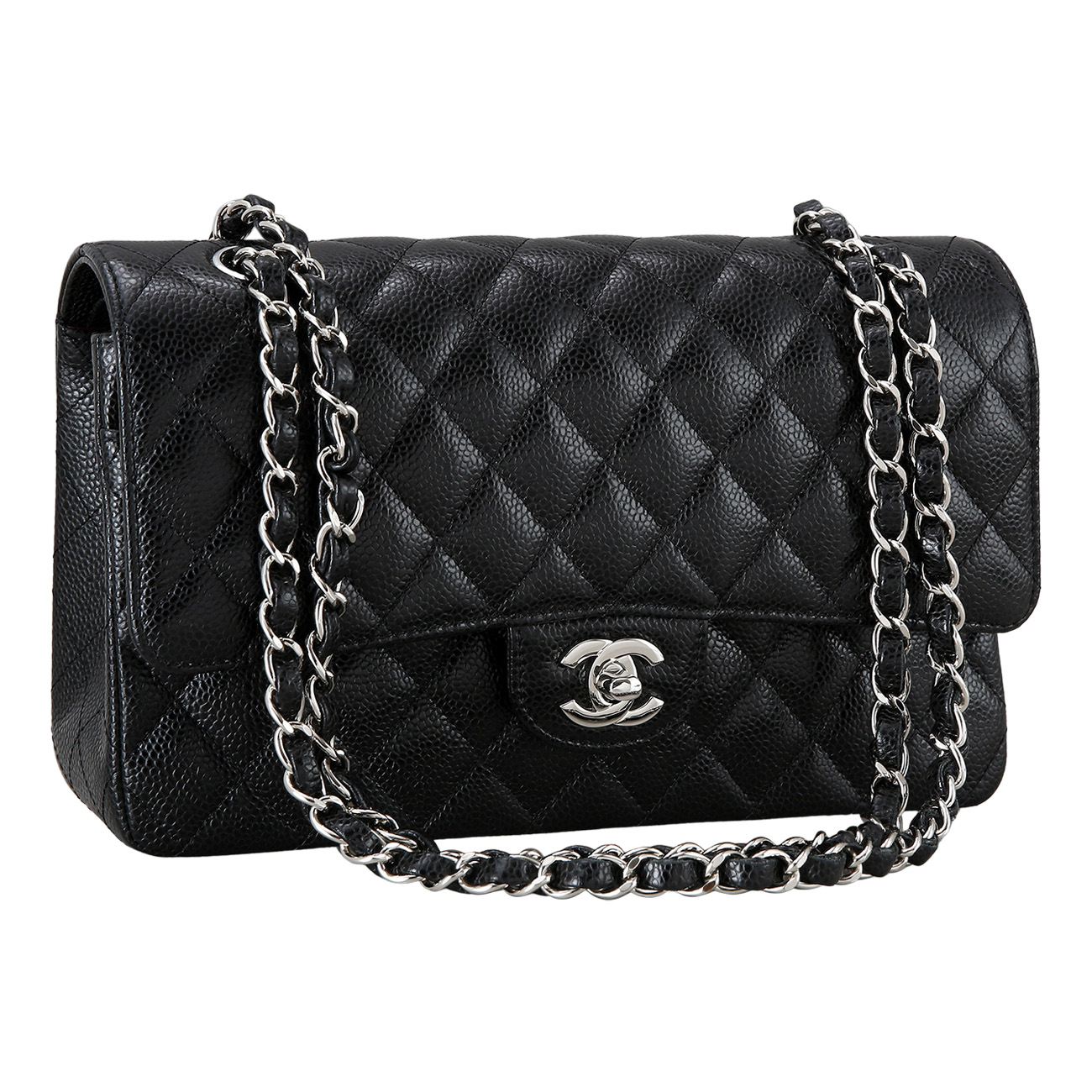 CHANEL(USED)샤넬 클래식 캐비어 미듐 블랙 은장