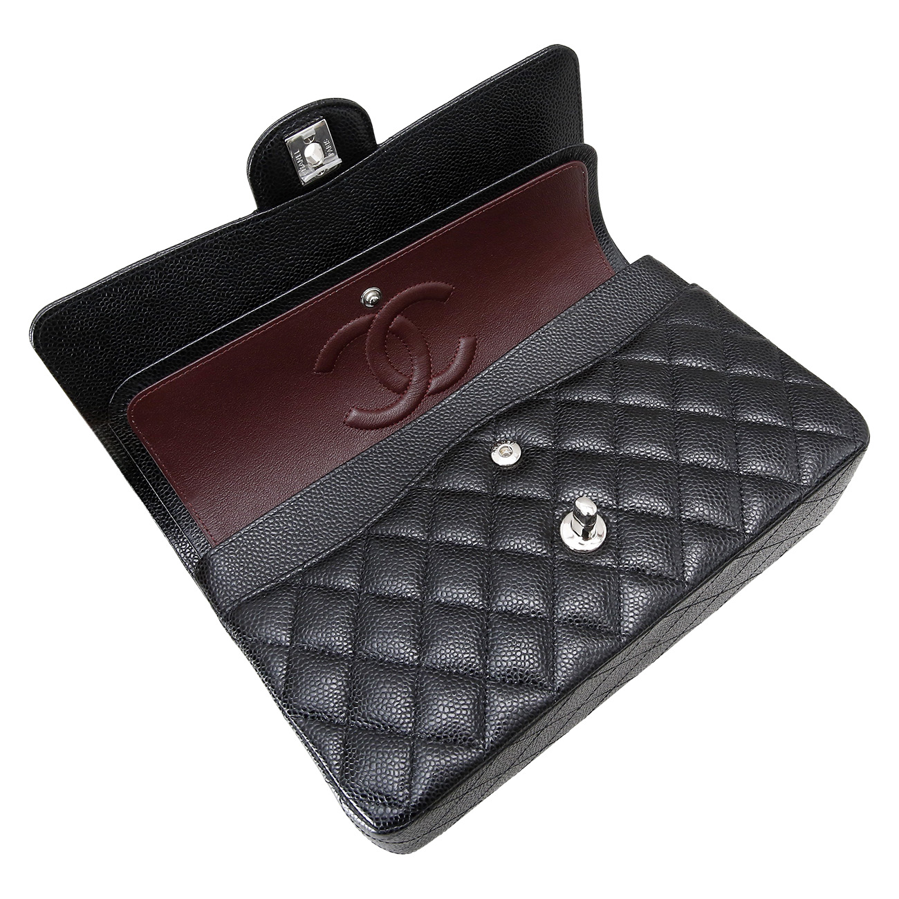 CHANEL(USED)샤넬 클래식 캐비어 미듐 블랙 은장