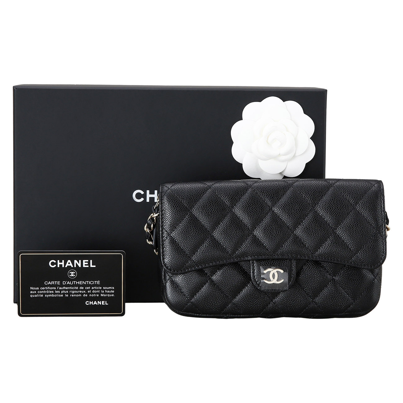 CHANEL(USED)샤넬 클래식 더블 폰홀더백 블랙 샴페인골드 AP2096