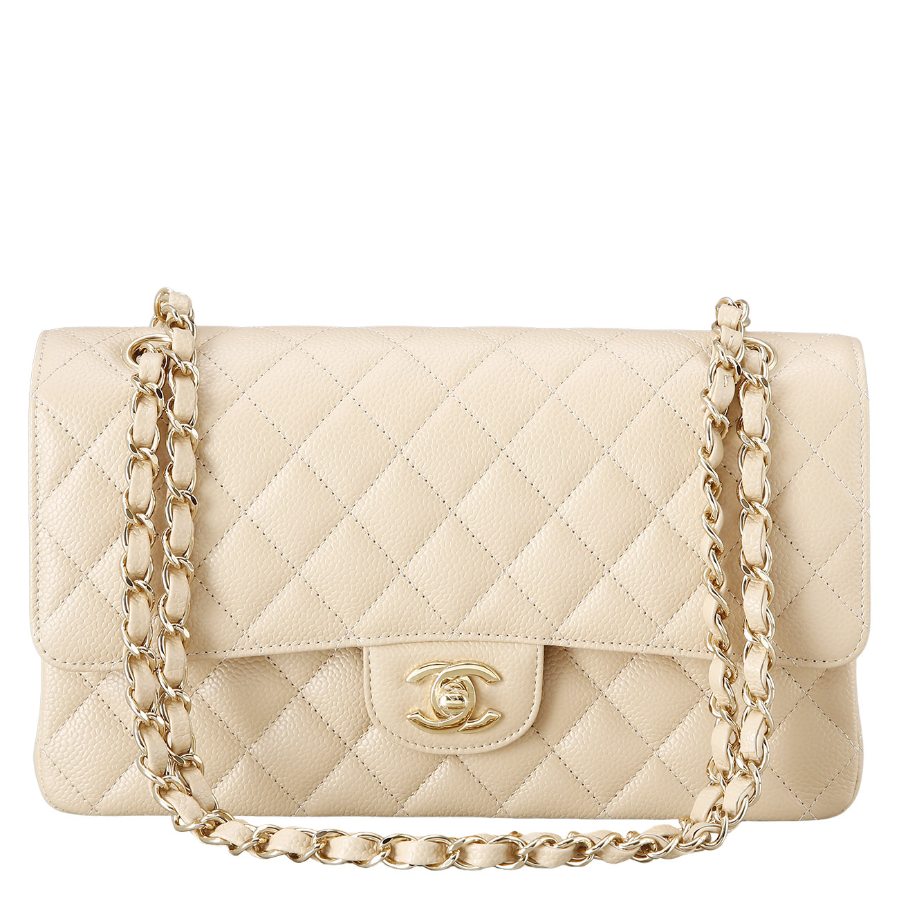 CHANEL(USED)샤넬 베이지 캐비어 클래식 미듐 플랩백