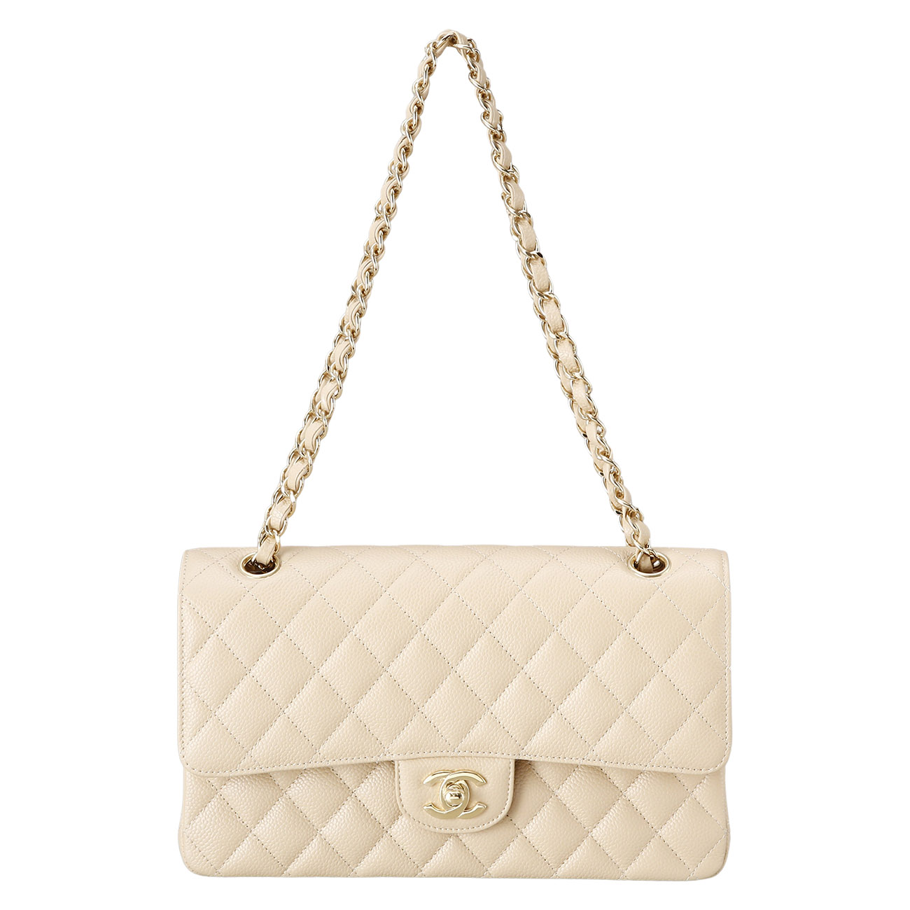 CHANEL(USED)샤넬 베이지 캐비어 클래식 미듐 플랩백