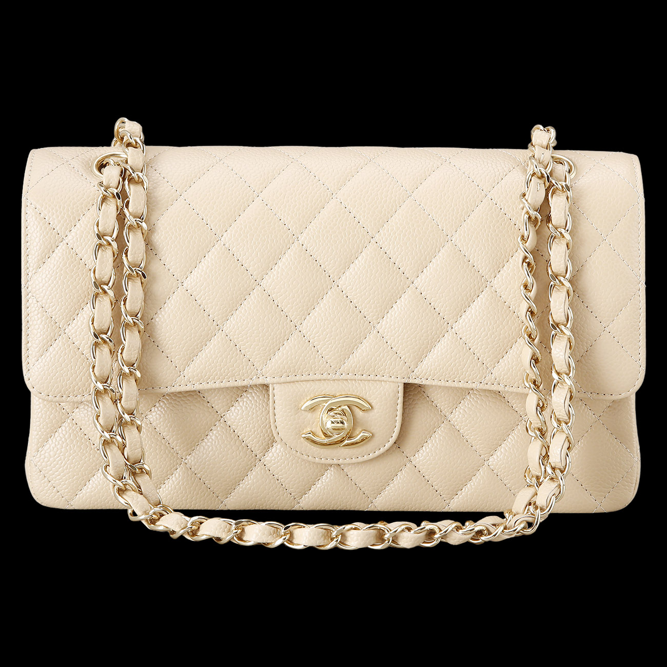 CHANEL(USED)샤넬 베이지 캐비어 클래식 미듐 플랩백