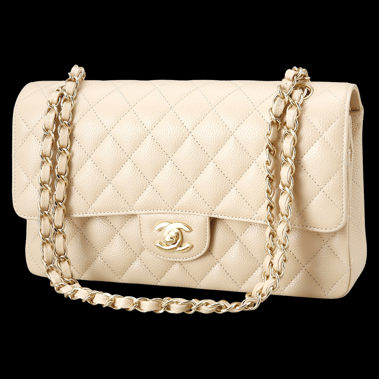 CHANEL(USED)샤넬 베이지 캐비어 클래식 미듐 플랩백