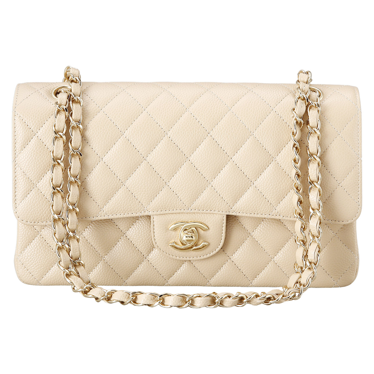 CHANEL(USED)샤넬 베이지 캐비어 클래식 미듐 플랩백