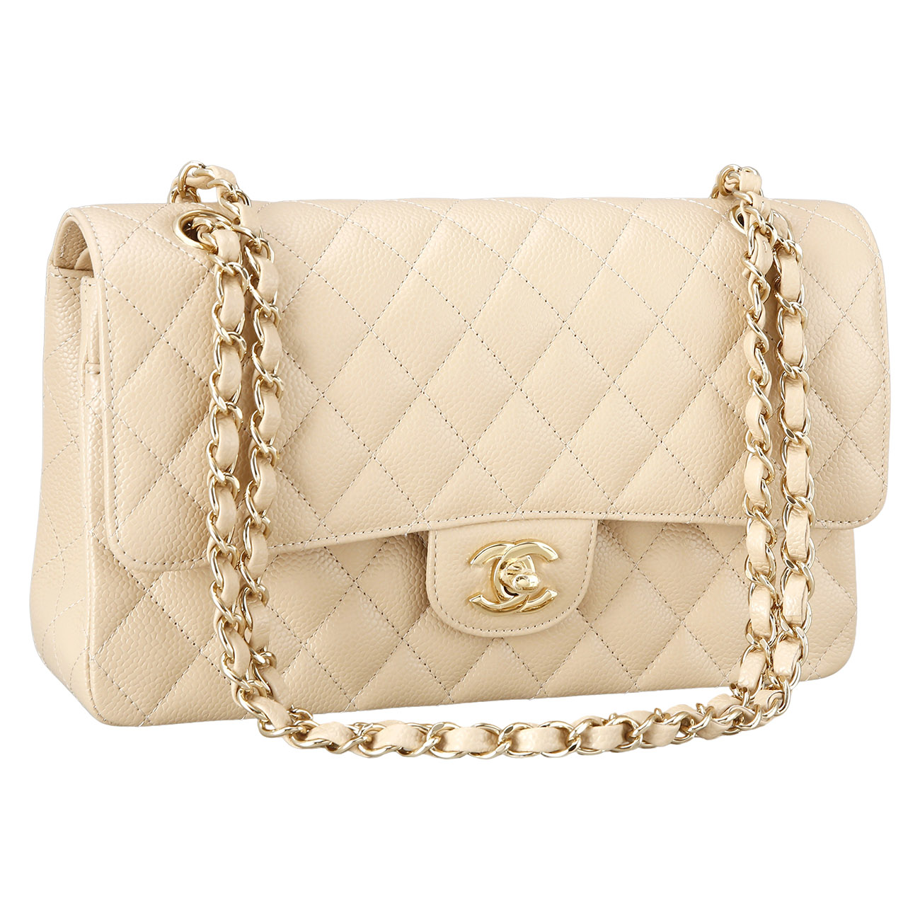 CHANEL(USED)샤넬 베이지 캐비어 클래식 미듐 플랩백