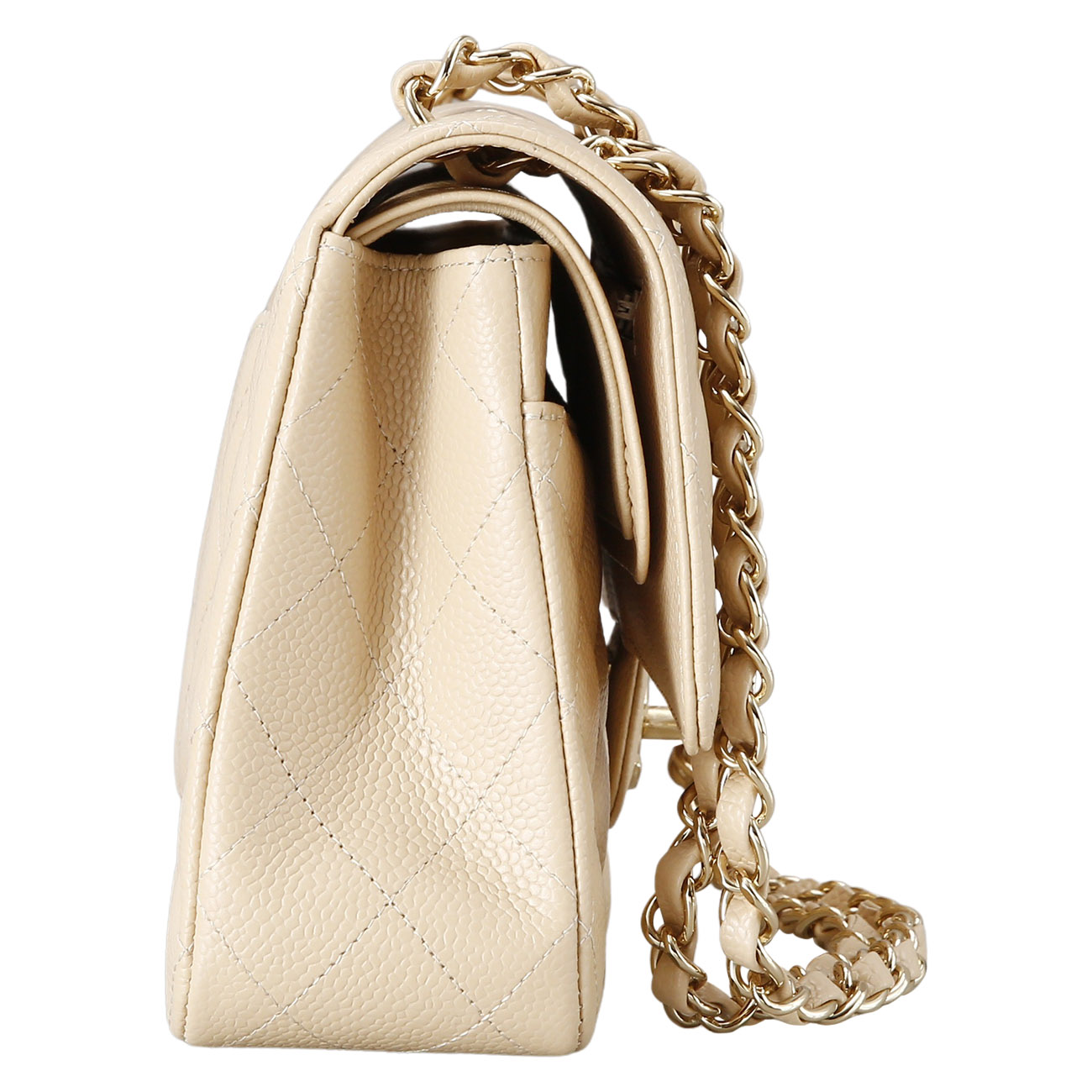 CHANEL(USED)샤넬 베이지 캐비어 클래식 미듐 플랩백
