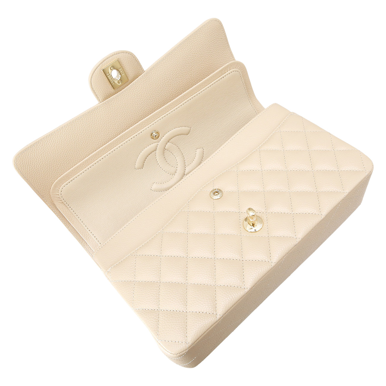 CHANEL(USED)샤넬 베이지 캐비어 클래식 미듐 플랩백
