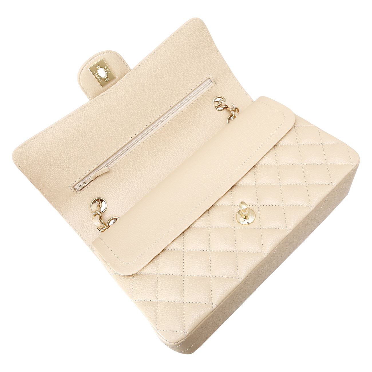 CHANEL(USED)샤넬 베이지 캐비어 클래식 미듐 플랩백