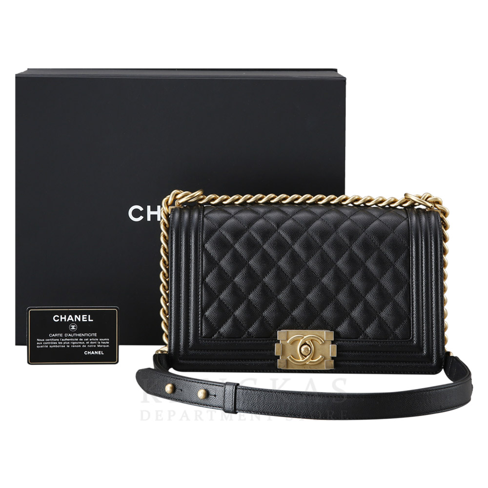 CHANEL(USED)샤넬 보이샤넬 캐비어 미듐 금장