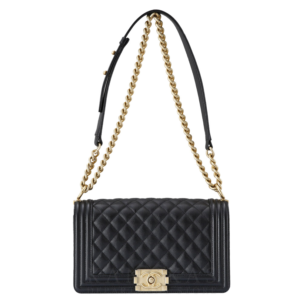 CHANEL(USED)샤넬 보이샤넬 캐비어 미듐 금장